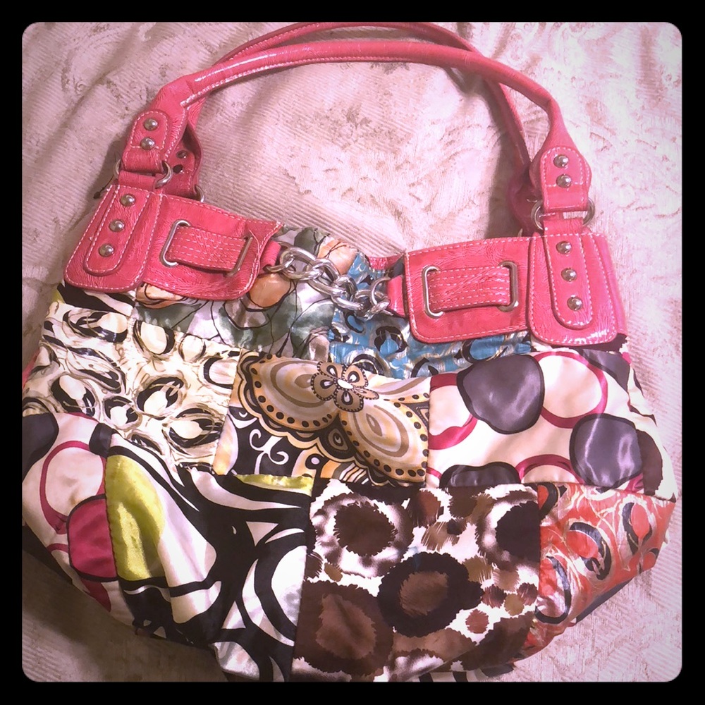 Multi-Patterned purse with metal studs and chain